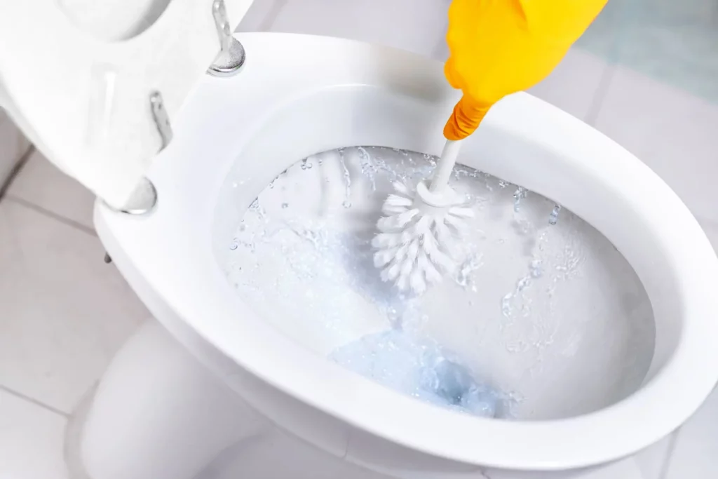 Imagem de uma pessoa limpando um vaso sanitário para ilustrar matéria sobre vaso de banheiro