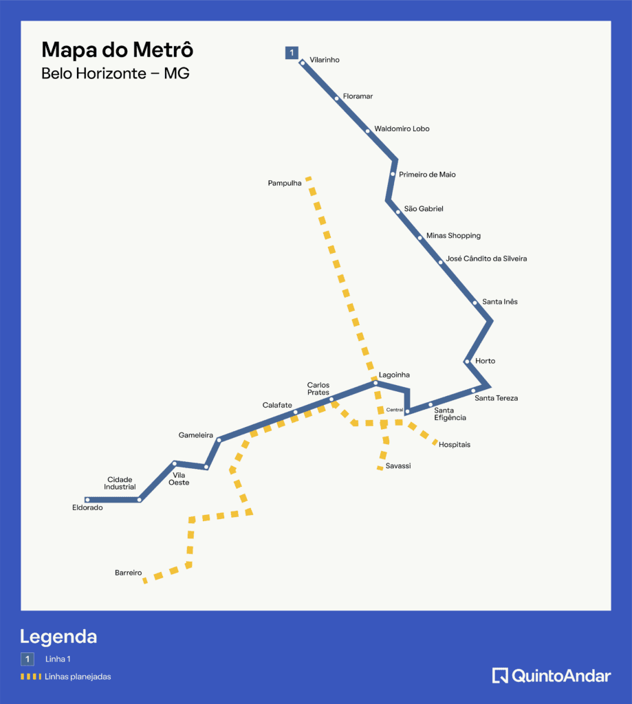 Imagem que ilustra stories sobre metrô em BH mostra o mapa das linhas projetadas em BH
