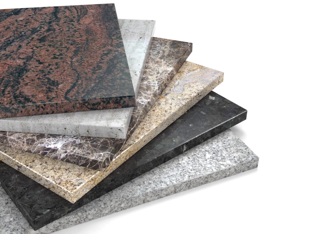 Foto que ilustra matéria sobre mármore e granito mostra pedras naturais de mármore e granito.