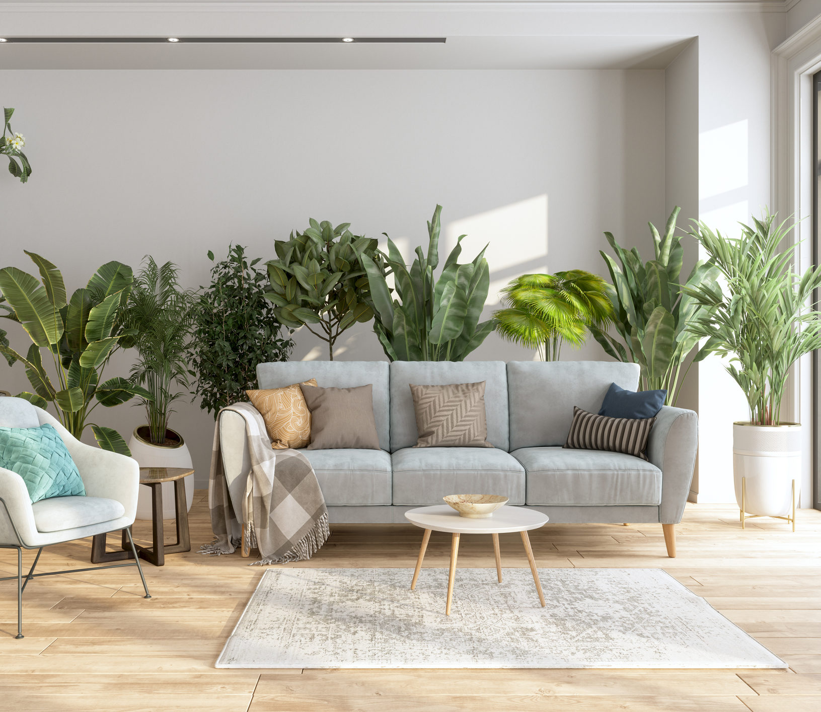 Você também pode fazer uma parede cheia de plantas na sua sala de estar.