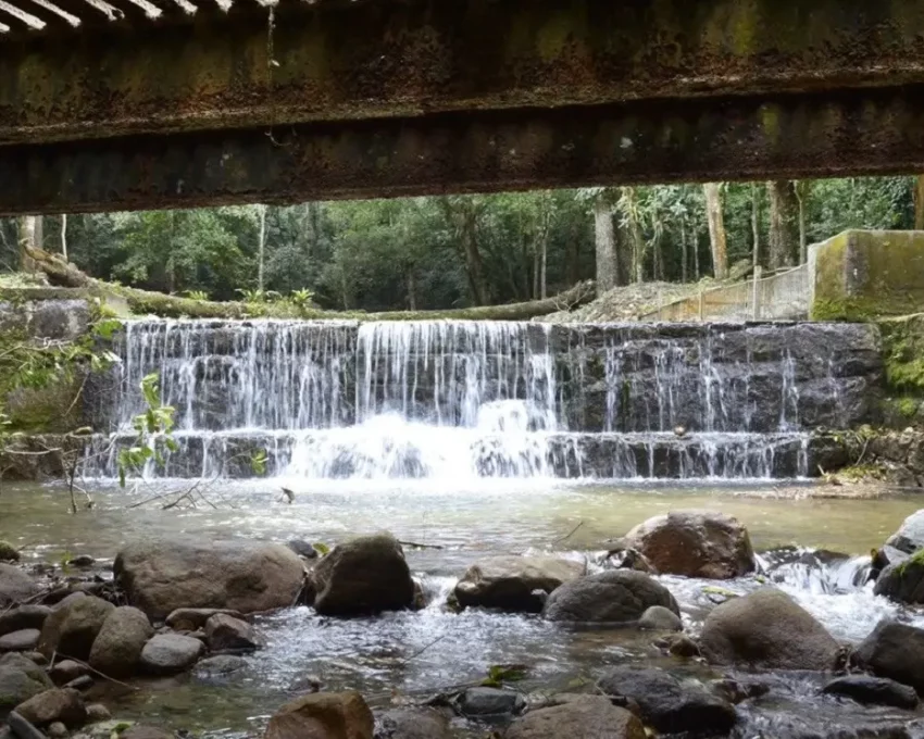 Foto que ilustra matéria sobre o que fazer em Nova Iguaçu mostra uma pequena cachoeira do Parque Natural Municipal da cidade (Foto: Alziro Xavier | Prefeitura de Nova Iguaçu)