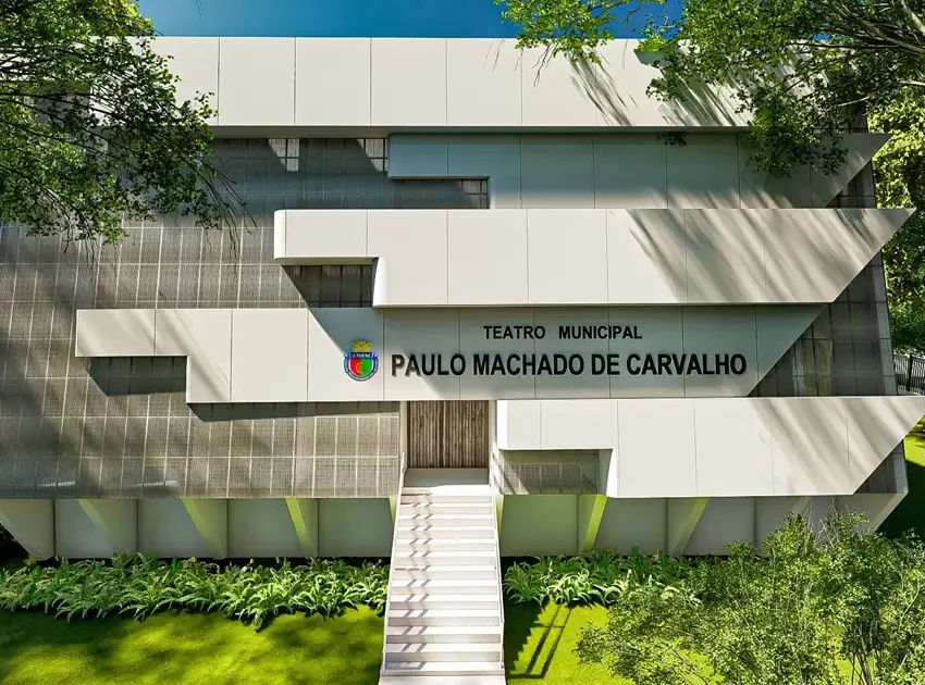 Foto que ilustra matéria sobre o que fazer em São Caetano do Sul mostra a fachada do Teatro Municipal Paulo Machado de Carvalho